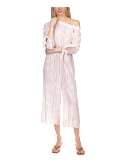 MICHAEL MICHAEL KORS Womens Pink Striped Asymmetrical Neckline High Waist Jumpsuit XL