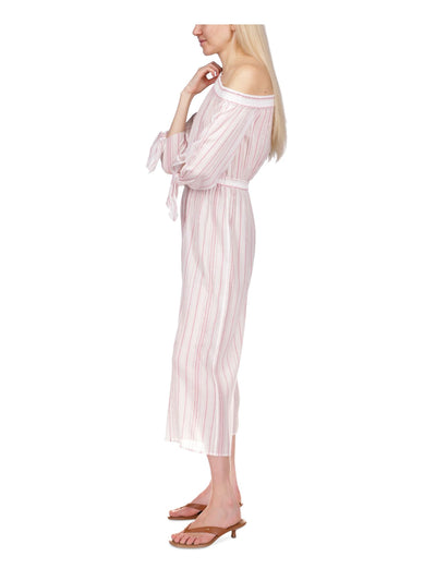 MICHAEL MICHAEL KORS Womens White Striped Asymmetrical Neckline High Waist Jumpsuit S