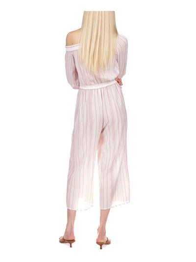 MICHAEL MICHAEL KORS Womens Pink Striped Asymmetrical Neckline High Waist Jumpsuit XL