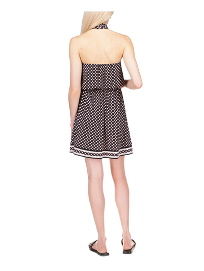 MICHAEL KORS Womens Black Tie Polka Dot Sleeveless Halter Above The Knee Blouson Dress M