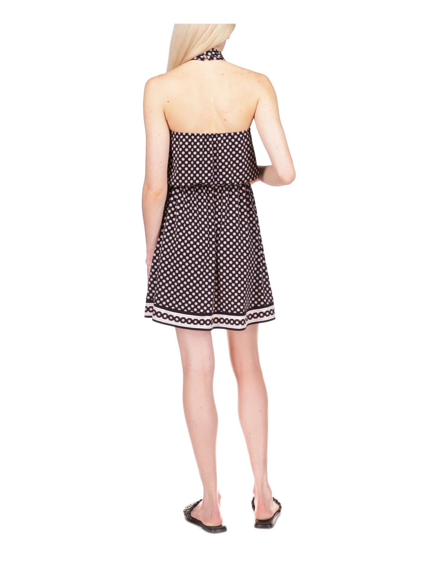 MICHAEL MICHAEL KORS Womens Black Tie Polka Dot Sleeveless Halter Above The Knee Blouson Dress S