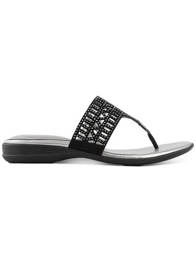 KAREN SCOTT Womens Black Patterned Glitter Goring Cushioned Cut Out Rhinestone Soniya Round Toe Wedge Slip On Thong Sandals Shoes 5 M