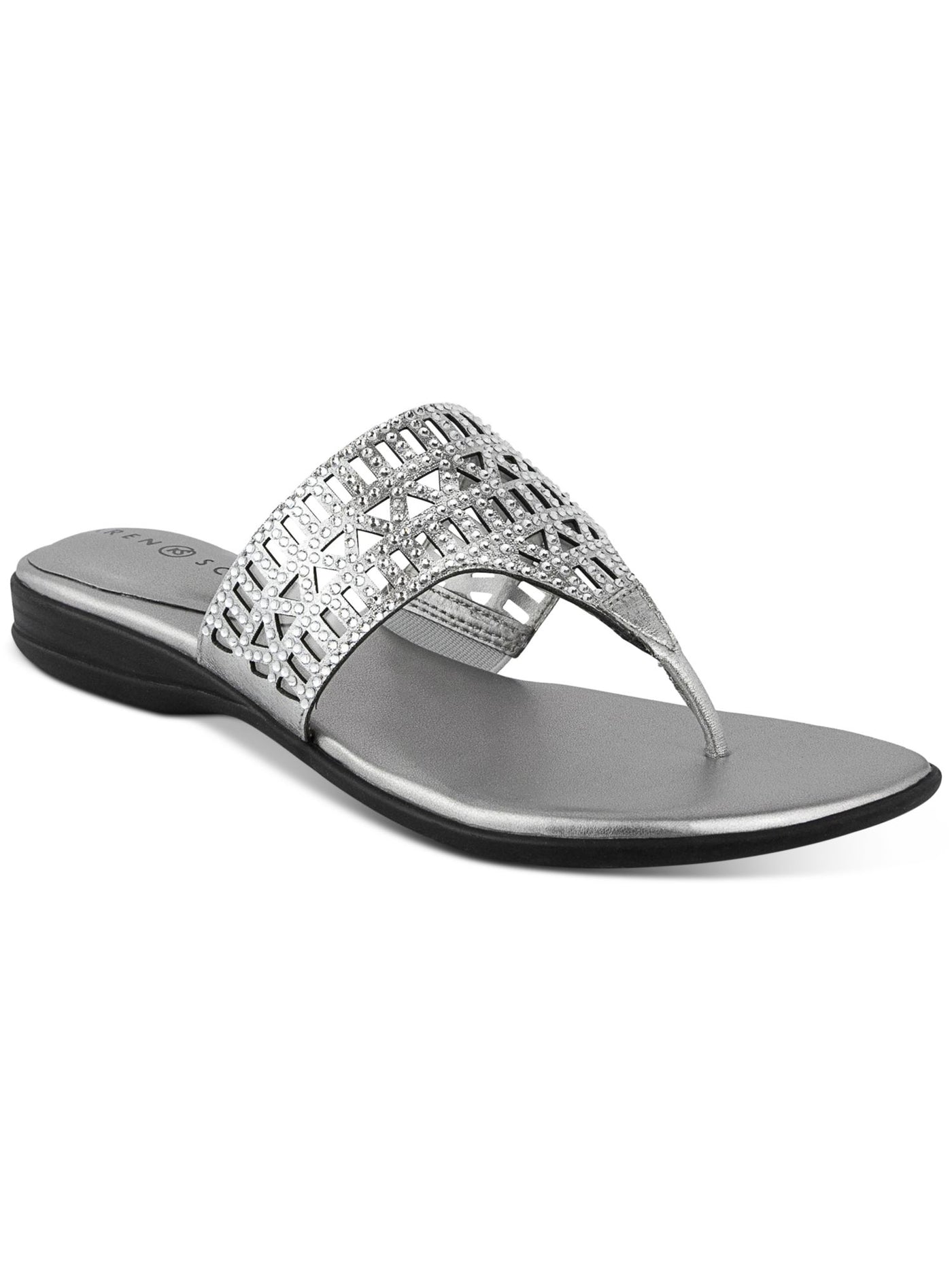 KAREN SCOTT Womens Gray Patterned Glitter Goring Cushioned Cut Out Rhinestone Soniya Round Toe Wedge Slip On Thong Sandals Shoes 7 M