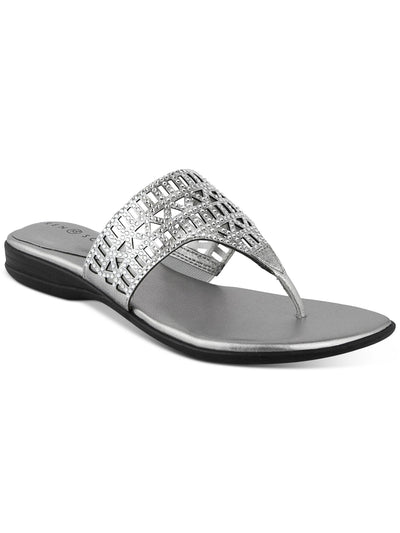 KAREN SCOTT Womens Silver Patterned Glitter Goring Cushioned Cut Out Rhinestone Soniya Round Toe Wedge Slip On Thong Sandals Shoes 8 M