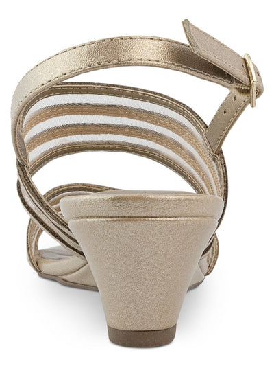 KAREN SCOTT Womens Gold Sheer Cushioned Metallic Diraa Round Toe Wedge Buckle Dress Slingback Sandal 5.5 M