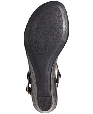 CHARTER CLUB Womens Black Croc Embossed Padded Logo Hardware T-Strap Ankle Strap Palerrmo Round Toe Wedge Buckle Slingback Sandal M