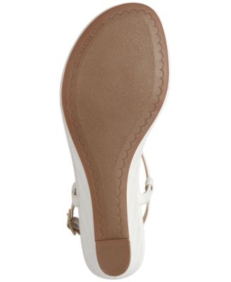 CHARTER CLUB Womens White Croc Embossed Logo Hardware T-Strap Padded Palerrmo Round Toe Wedge Buckle Slingback Sandal M