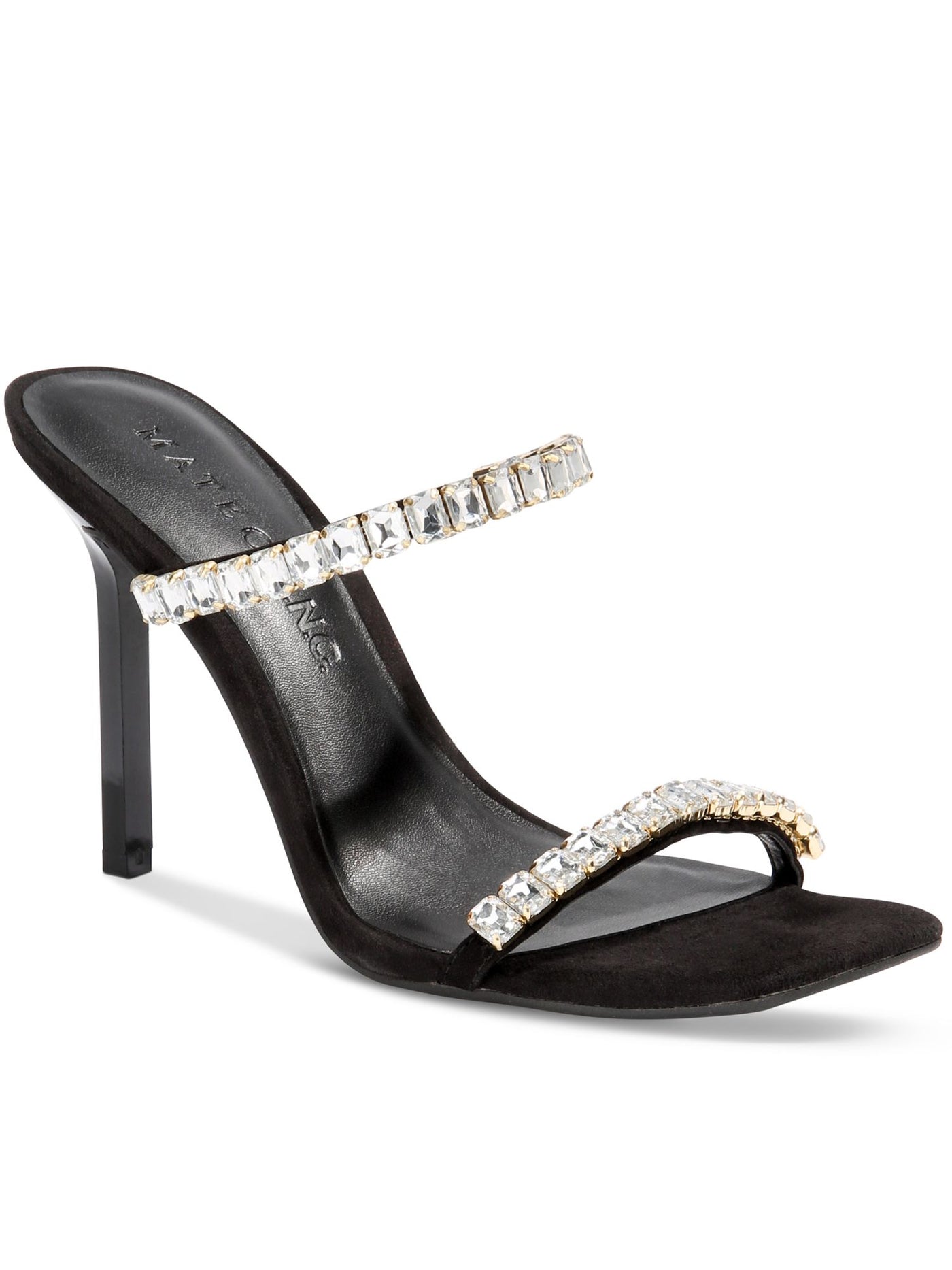 MATEO BY INC Womens Black Embellished Diana Square Toe Stiletto Slip On Dress Heeled Sandal 5 M