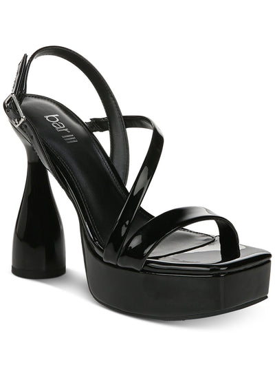 BAR III Womens Black Asymmetrical Padded 1-1/2" Platform Adjustable Strap Stretch Scarlett Square Toe Sculpted Heel Buckle Heeled Sandal 8.5 M