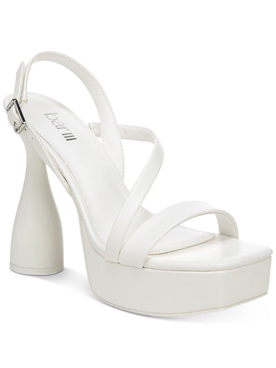 BAR III Womens White Padded 1-1/2" Platform Adjustable Strap Stretch Scarlett Square Toe Sculpted Heel Buckle Heeled Sandal 9.5 M