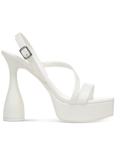 BAR III Womens White Padded 1-1/2" Platform Adjustable Strap Stretch Scarlett Square Toe Sculpted Heel Buckle Heeled Sandal 11 M