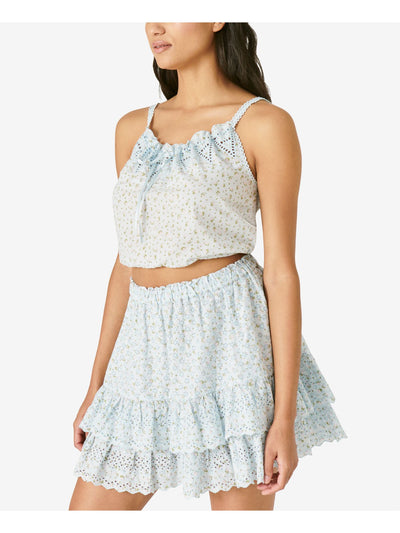 LUCKY BRAND Womens Blue Embroidered Cropped Drawstring Elastic Hem Floral Sleeveless Scoop Neck Cami Top XXL