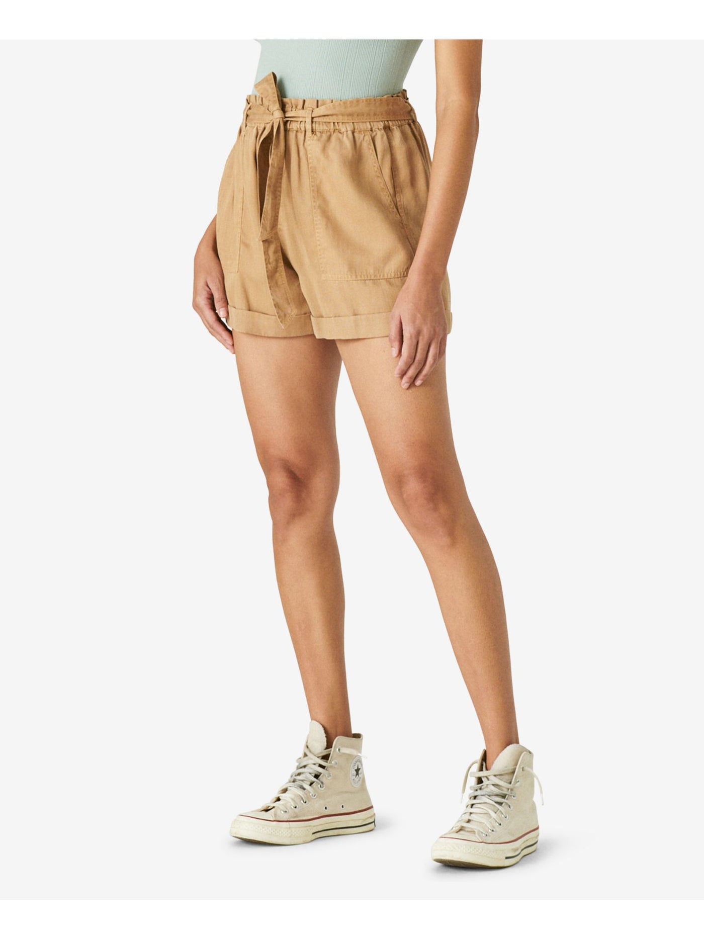 LUCKY BRAND Womens Brown Belted Pocketed Elastic Waist Pull-on High Waist Shorts L