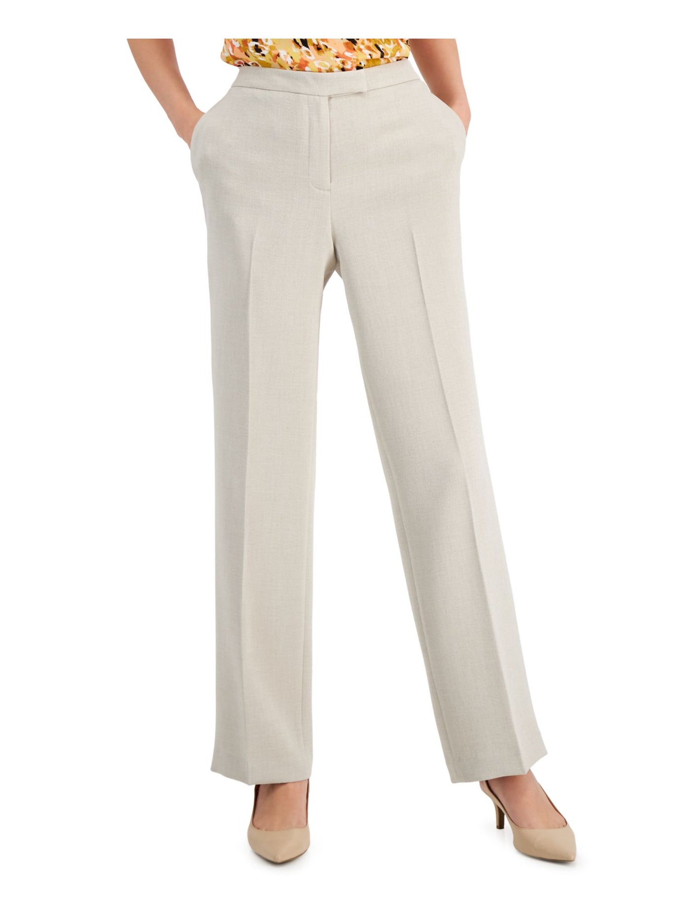 KASPER Womens Beige Zippered Pocketed Extended Tab Creased Trousers Wear To Work Straight leg Pants 18