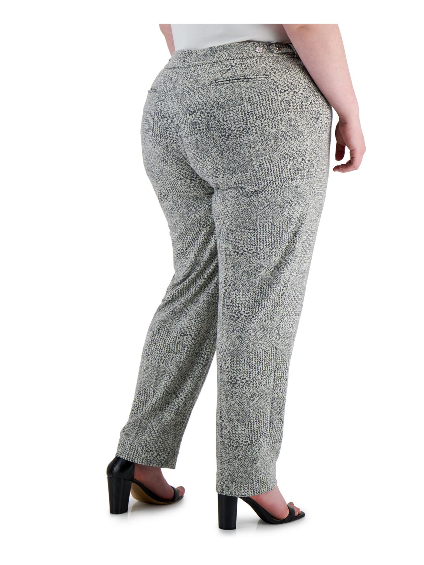 CALVIN KLEIN Womens Gray Zippered Pocketed Slim Leg Printed Wear To Work High Waist Pants Plus 24W