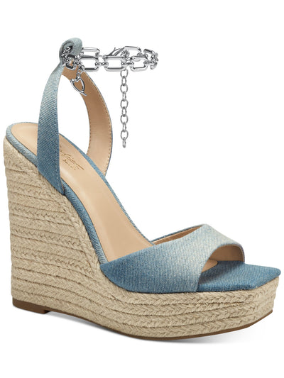 THALIA SODI Womens Blue Denim Clasp Chain 1-1/2" Platform Ankle Strap Caden Square Toe Wedge Slip On Espadrille Shoes 9.5 M