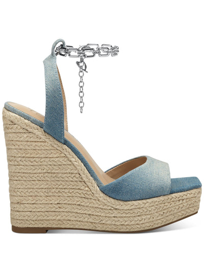 THALIA SODI Womens Blue Denim Clasp Chain 1-1/2" Platform Ankle Strap Distressed Caden Square Toe Wedge Slip On Espadrille Shoes 6.5 M