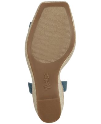 THALIA SODI Womens Blue Denim Clasp Chain 1-1/2" Platform Ankle Strap Distressed Caden Square Toe Wedge Slip On Espadrille Shoes M