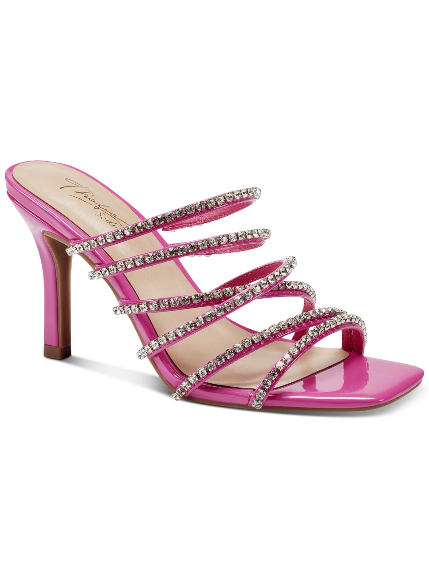 THALIA SODI Womens Pink Goring Padded Embellished Strappy Dahlia Square Toe Stiletto Slip On Dress Heeled Sandal 7.5 M