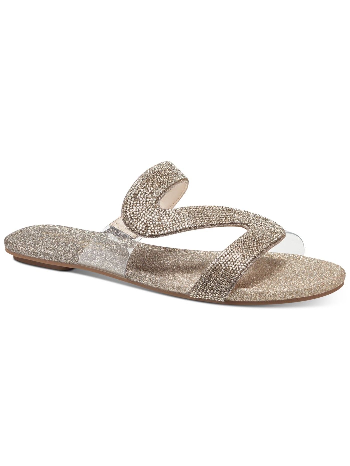 THALIA SODI Womens Gold Rhinestone Asymmetrical Bianca Round Toe Slip On Sandals Shoes 9 M