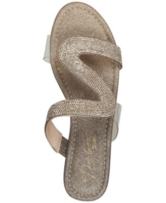 THALIA SODI Womens Gold Rhinestone Asymmetrical Bianca Round Toe Slip On Sandals Shoes 9 M