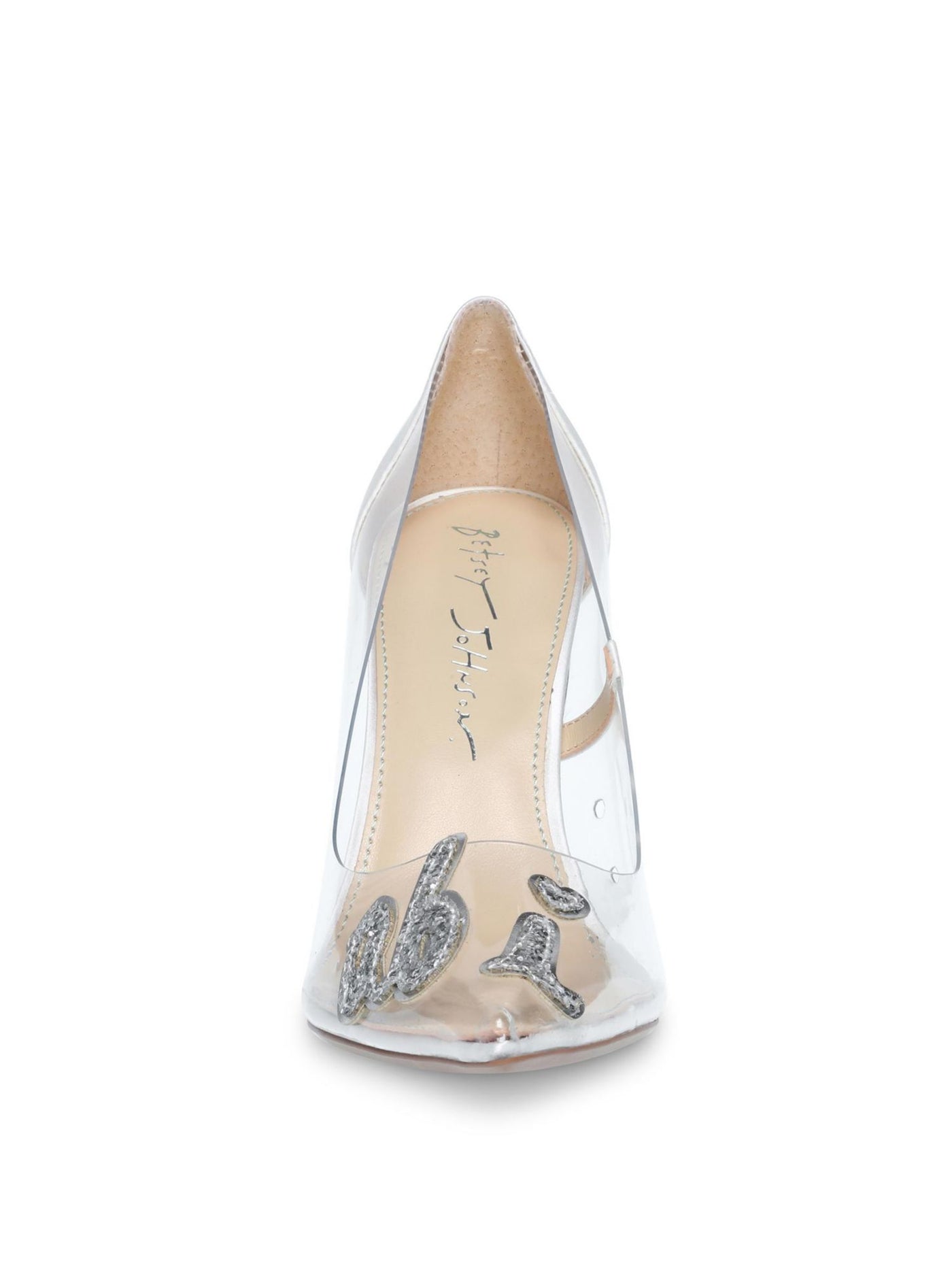 BETSEY JOHNSON Womens Clear Mixed Media Embellished Demi Bridal I Do Pointed Toe Stiletto Slip On Dress Pumps Shoes 6.5 M
