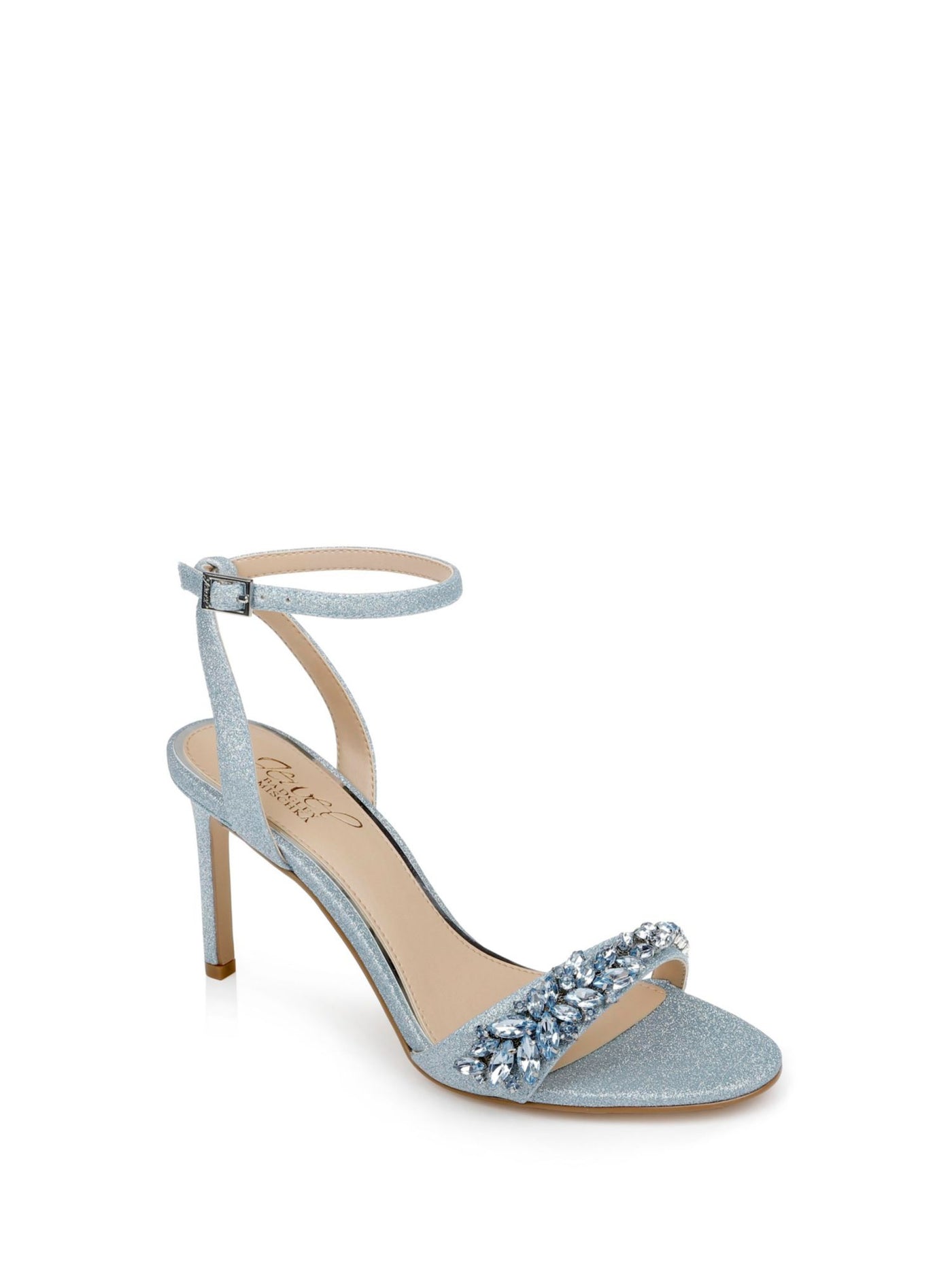 BADGLEY MISCHKA Womens Light Blue Glitter Embellished Ankle Strap Padded Dallyce Round Toe Stiletto Buckle Dress Heeled Sandal 10 M