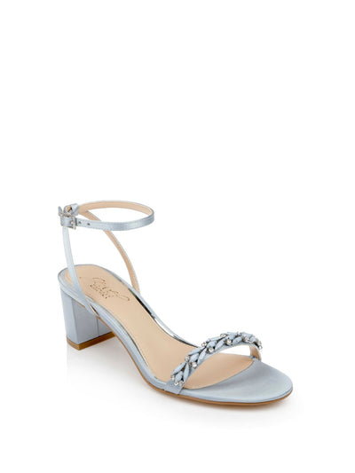 JEWEL BADGLEY MISCHKA Womens Light Blue Padded Embellished Ankle Strap Danni Open Toe Block Heel Buckle Dress Heeled Sandal 8
