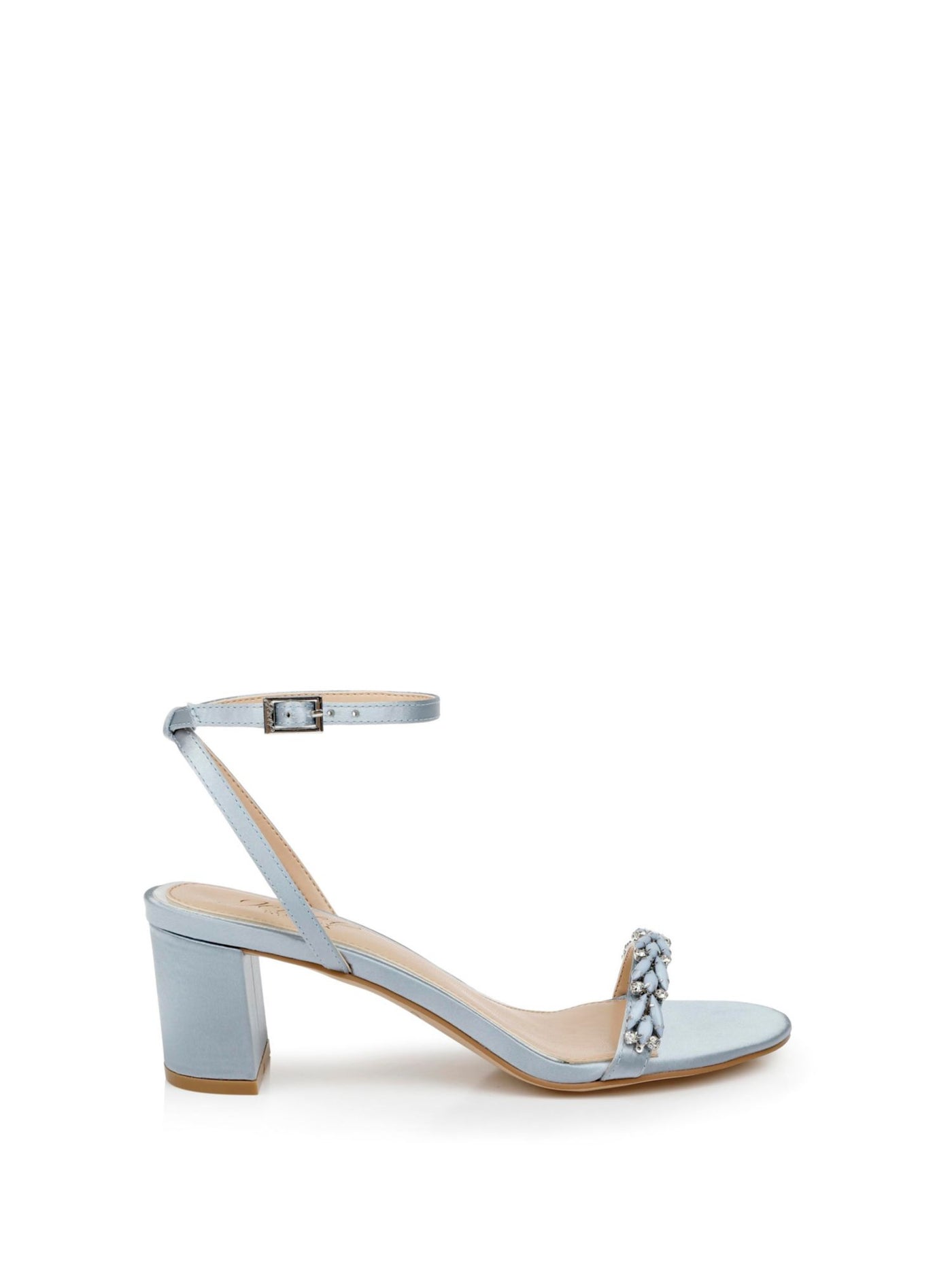 JEWEL BADGLEY MISCHKA Womens Light Blue Padded Embellished Ankle Strap Danni Open Toe Block Heel Buckle Dress Heeled Sandal 8