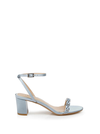 JEWEL BADGLEY MISCHKA Womens Light Blue Padded Embellished Ankle Strap Danni Open Toe Block Heel Buckle Dress Heeled Sandal 8