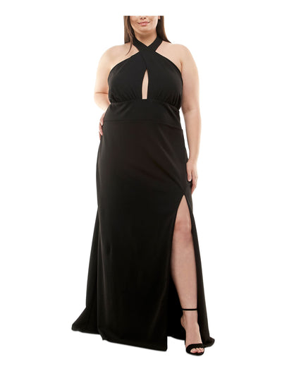 SPEECHLESS Womens Black Stretch Slitted Zippered Cutout Sleeveless Halter Full-Length Formal Gown Dress Plus 22W