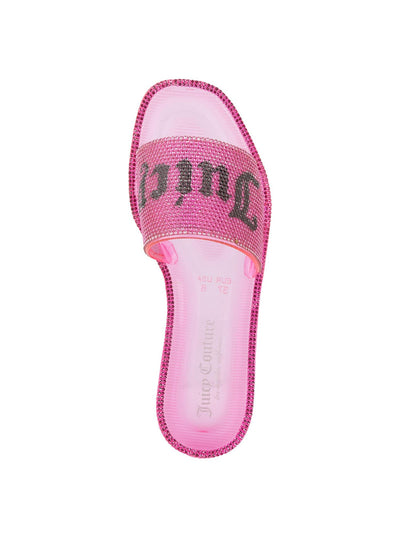 JUICY COUTURE Womens Pink Logo Translucent Rhinestone Hylton Round Toe Slip On Slide Sandals 9 M