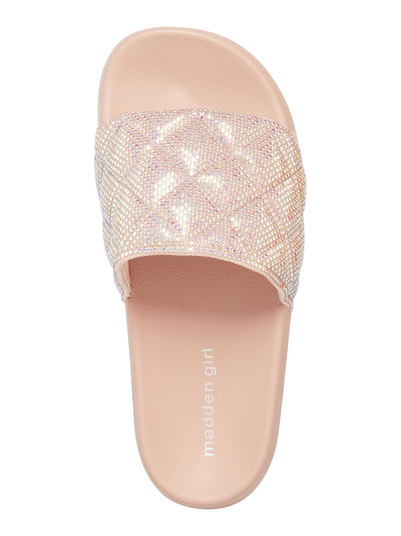 MADDEN GIRL Womens Pink Rhinestone Quilted Estie Round Toe Platform Slip On Slide Sandals Shoes 9 M