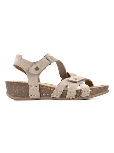 WHITE MOUNTAIN FOOTBEDS Womens Beige Adjustable Cushioned Fair Round Toe Wedge Leather Sandals Shoes 9.5 M