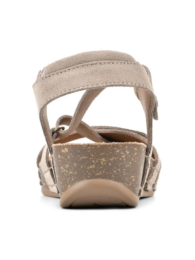 WHITE MOUNTAIN FOOTBEDS Womens Beige Adjustable Cushioned Fair Round Toe Wedge Leather Sandals Shoes 9.5 M