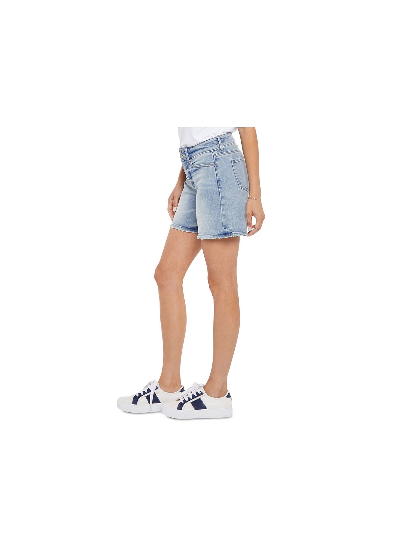 NYDJ Womens Light Blue Denim Pocketed Zippered 2 Button Closure Frayed Hem Shorts Shorts 16