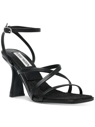 STEVE MADDEN Womens Black Strappy Blessing Square Toe Flare Buckle Dress Heeled Sandal 7.5 M