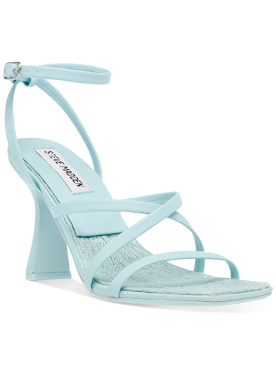 STEVE MADDEN Womens Light Blue Strappy Blessing Square Toe Flare Buckle Dress Heeled Sandal 8 M