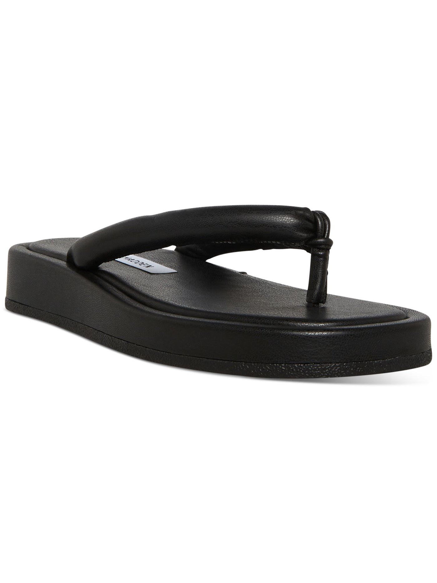 STEVE MADDEN Womens Black Comfort Fango Round Toe Wedge Slip On Thong Sandals Shoes 40