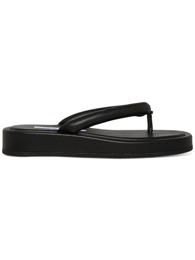 STEVE MADDEN Womens Black Comfort Fango Round Toe Wedge Slip On Thong Sandals Shoes 37