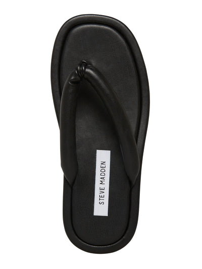 STEVE MADDEN Womens Black Comfort Fango Round Toe Wedge Slip On Thong Sandals Shoes 40