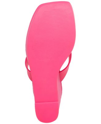 STEVE MADDEN Womens Pink 1" Platform Padded Refined Square Toe Wedge Slip On Thong Sandals Shoes M