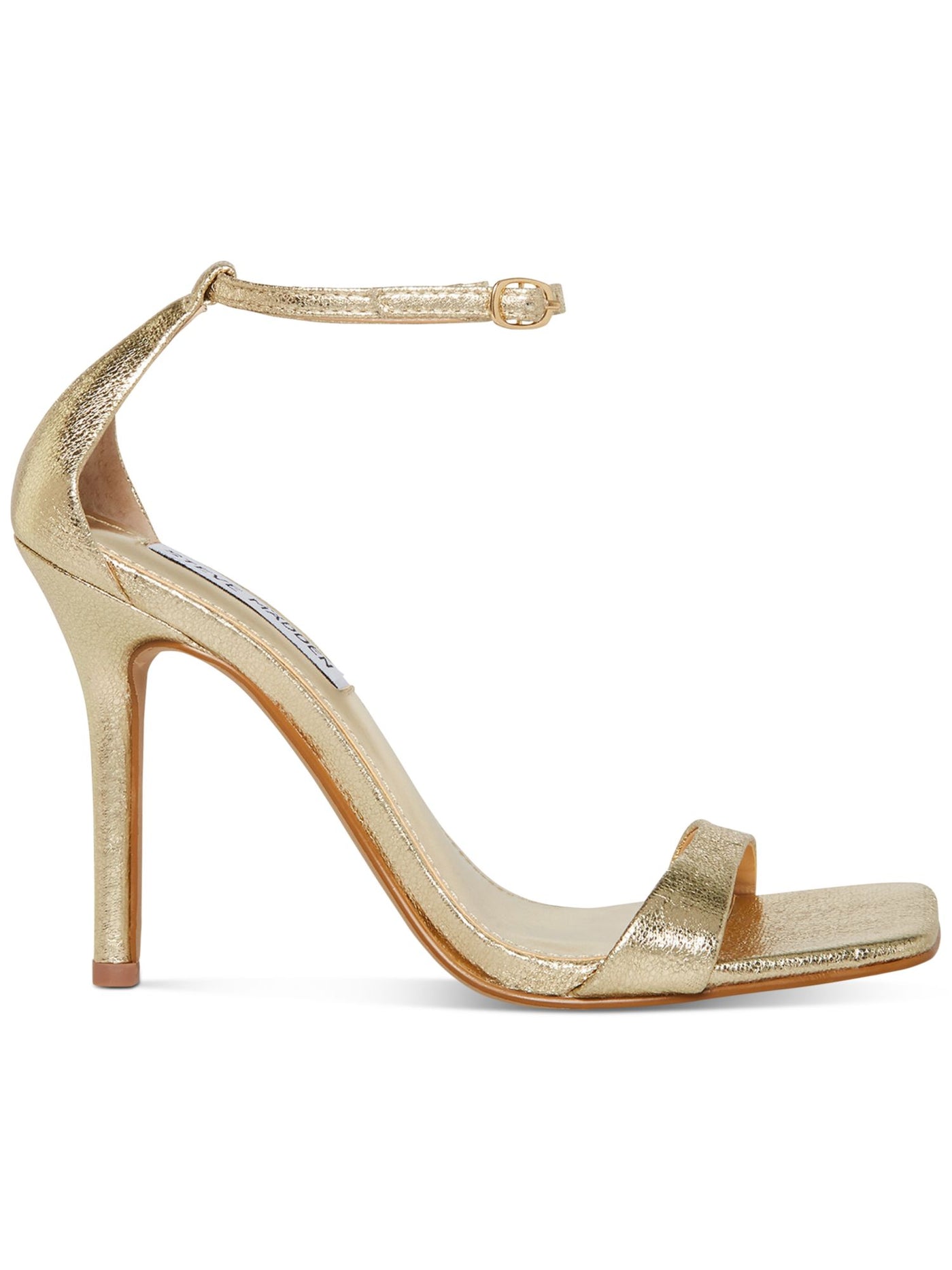 STEVE MADDEN Womens Gold Padded Adjustable Ankle Strap Spree Square Toe Stiletto Buckle Dress Heeled Sandal 11 M