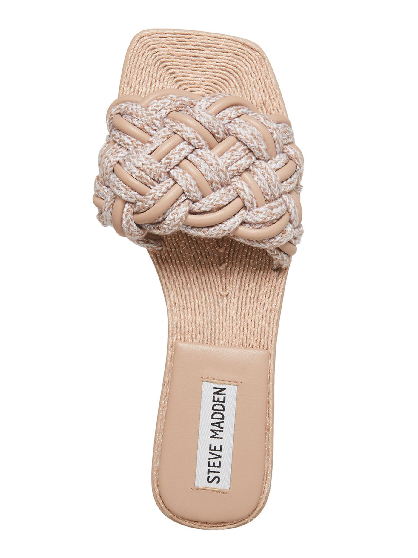 STEVE MADDEN Womens Beige Patterned Padded Woven Zeal Square Toe Block Heel Slip On Slide Sandals Shoes 7.5 M