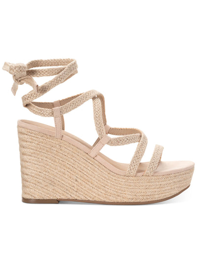 SUN STONE Womens Beige Textured Woven Padded 1-1/2" Platform Ankle Strap Strappy Trinnie Round Toe Wedge Lace-Up Espadrille Shoes 9 M