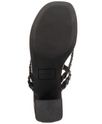 SUN STONE Womens Black Thong Braided Padded Wiinnie Round Toe Block Heel Slip On Dress Sandals Shoes M