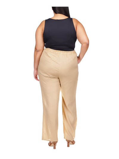 MICHAEL KORS Womens Beige Pocketed Drawstring Elastic Waist Wear To Work Straight leg Pants Plus 3X