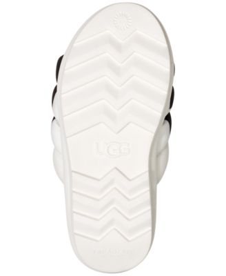 UGG Womens White Logo Quilted Maxi Round Toe Platform Slip On Slide Sandals Shoes