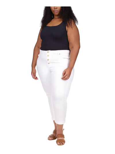 MICHAEL KORS Womens White Pocketed Button Fly Skinny Cropped High Waist Jeans Plus S