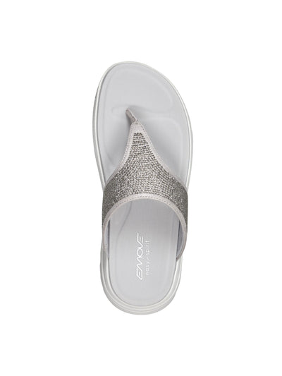 EASY SPIRIT Womens Silver Glitter Cushioned Moon Round Toe Wedge Slip On Thong Sandals Shoes 11 M